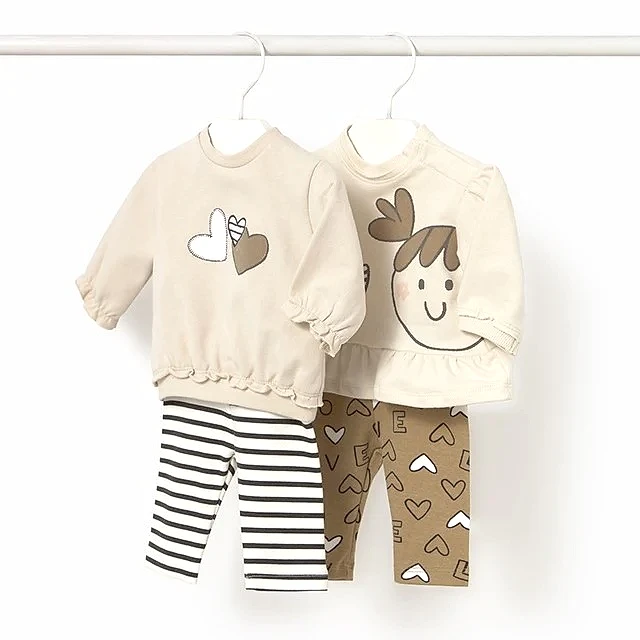 Mayoral Kışlık Kız Bebek Sweatshirt Tayt Dörtlü Set Bej