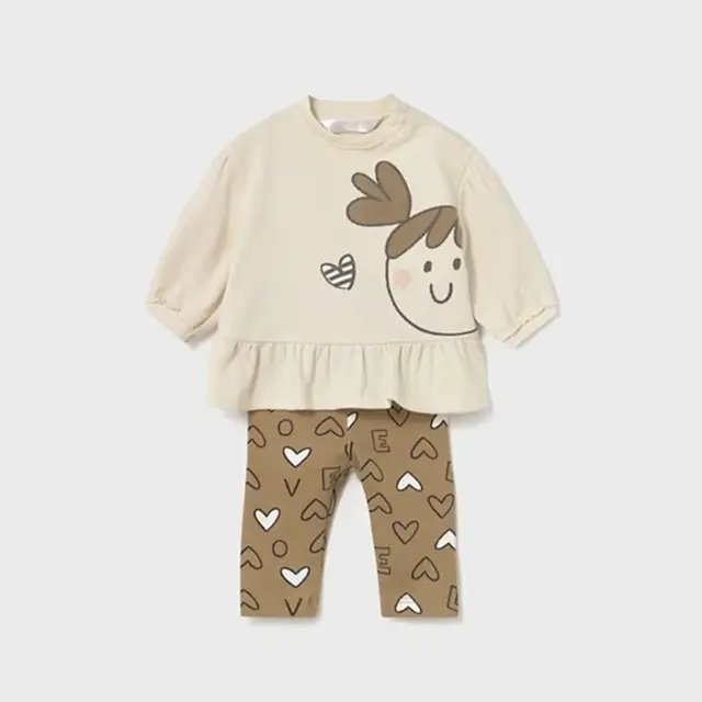 Mayoral Kışlık Kız Bebek Sweatshirt Tayt Dörtlü Set Bej