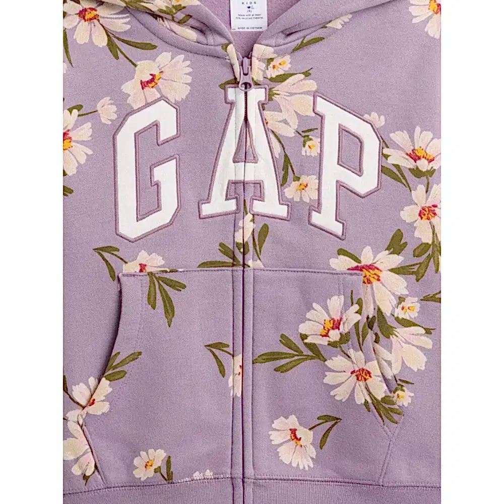 GAP Logolu Kışlık Kız Çocuk Fermuarlı Kapüşonlu Sweatshirt Mor