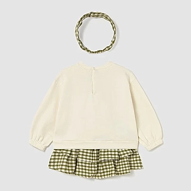 Mayoral Kışlık Kız Bebek Sweatshirt Saç Bandı Etek Üçlü Set Yeşil