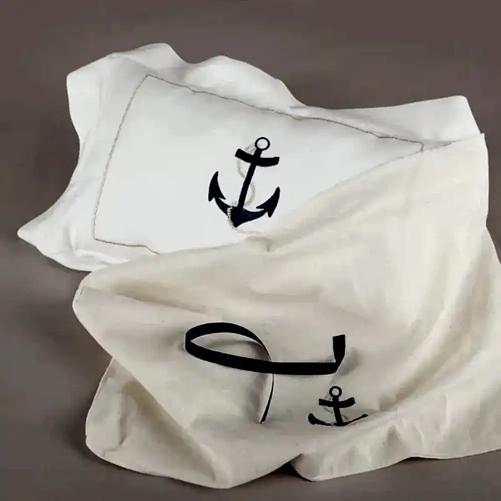 Mayys Baby Asil Marin Nakışlı Köşeli Dekoratif Yastık+  Köşeli Puset Örtüsü Krem