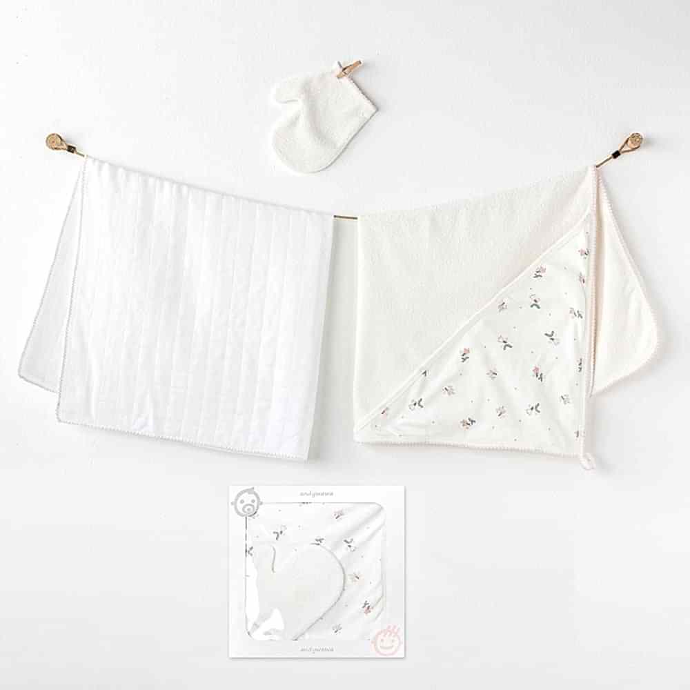 Andywawa Bebek Banyo Havlu Müslin 3'lü Set Ekru