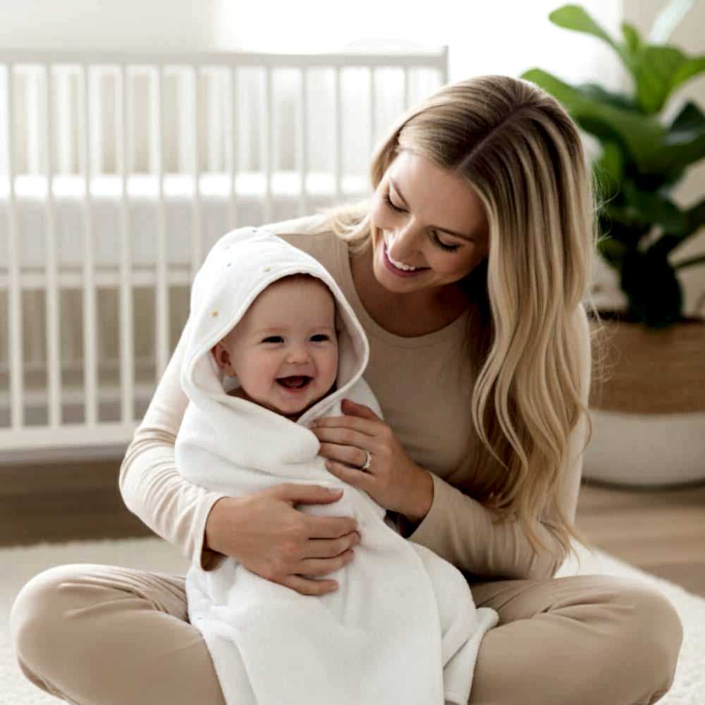 Mama Yoyo Bebek Banyo Havlusu Yıldız Desenli 90x90 cm Ekru