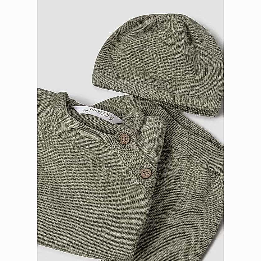 Mayoral Kışlık Bebek Triko Zıbın Bluz Patikli Pantolon Bere Set Yeşil