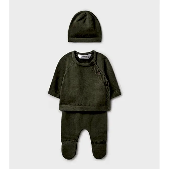 Mayoral Kışlık Bebek Triko Zıbın Bluz Patikli Pantolon Bere Set Yeşil