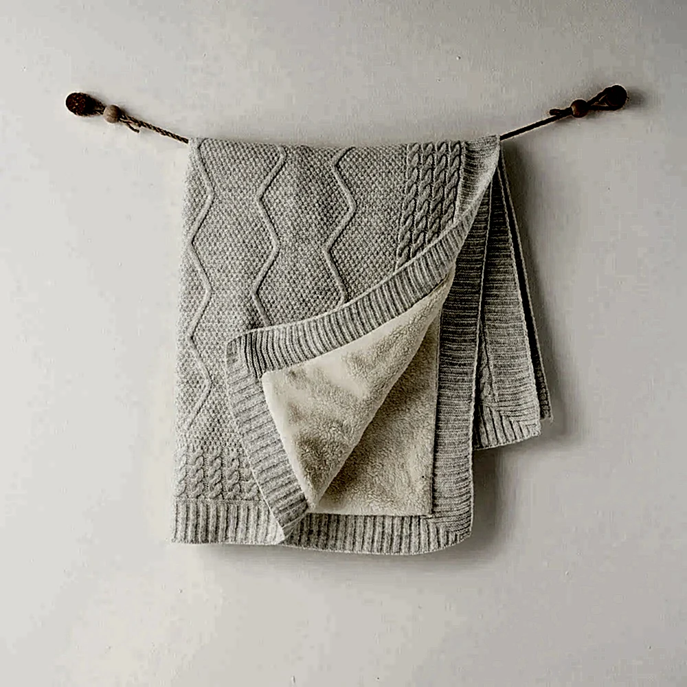 Andywawa Bebek İçi Kürklü Triko Örme Battaniye Gri