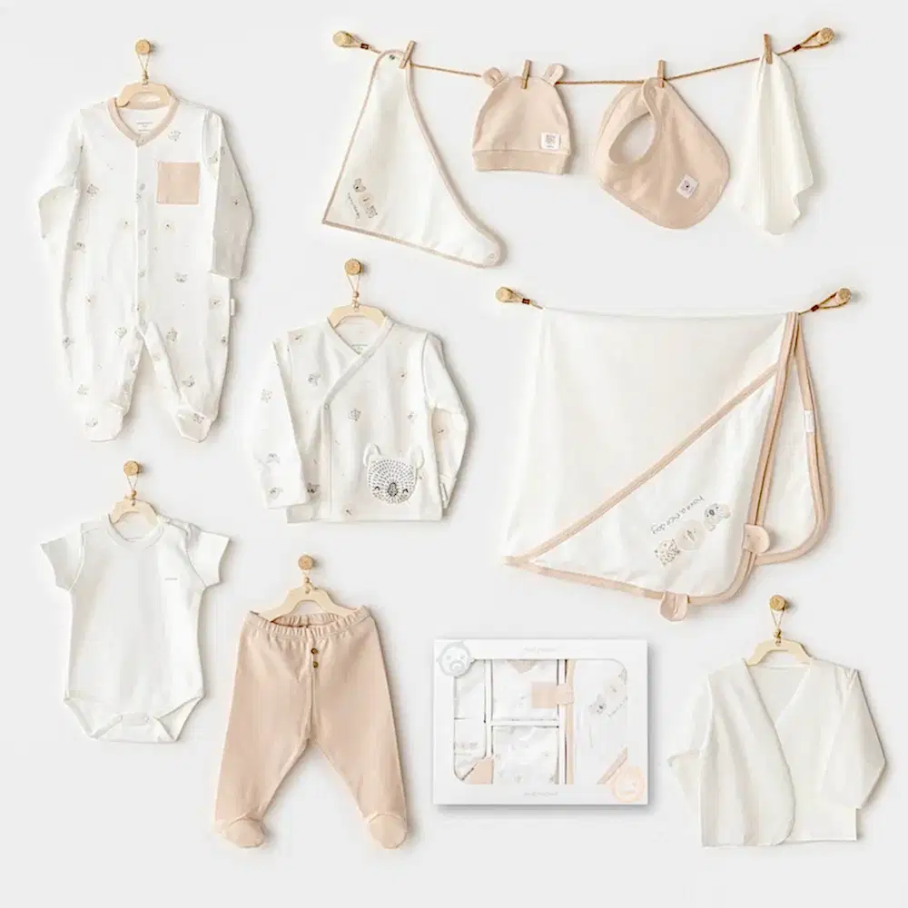 Andywawa Erkek  Bebek 10'lu Hastane Çıkış Seti- Happy Animals Ekru