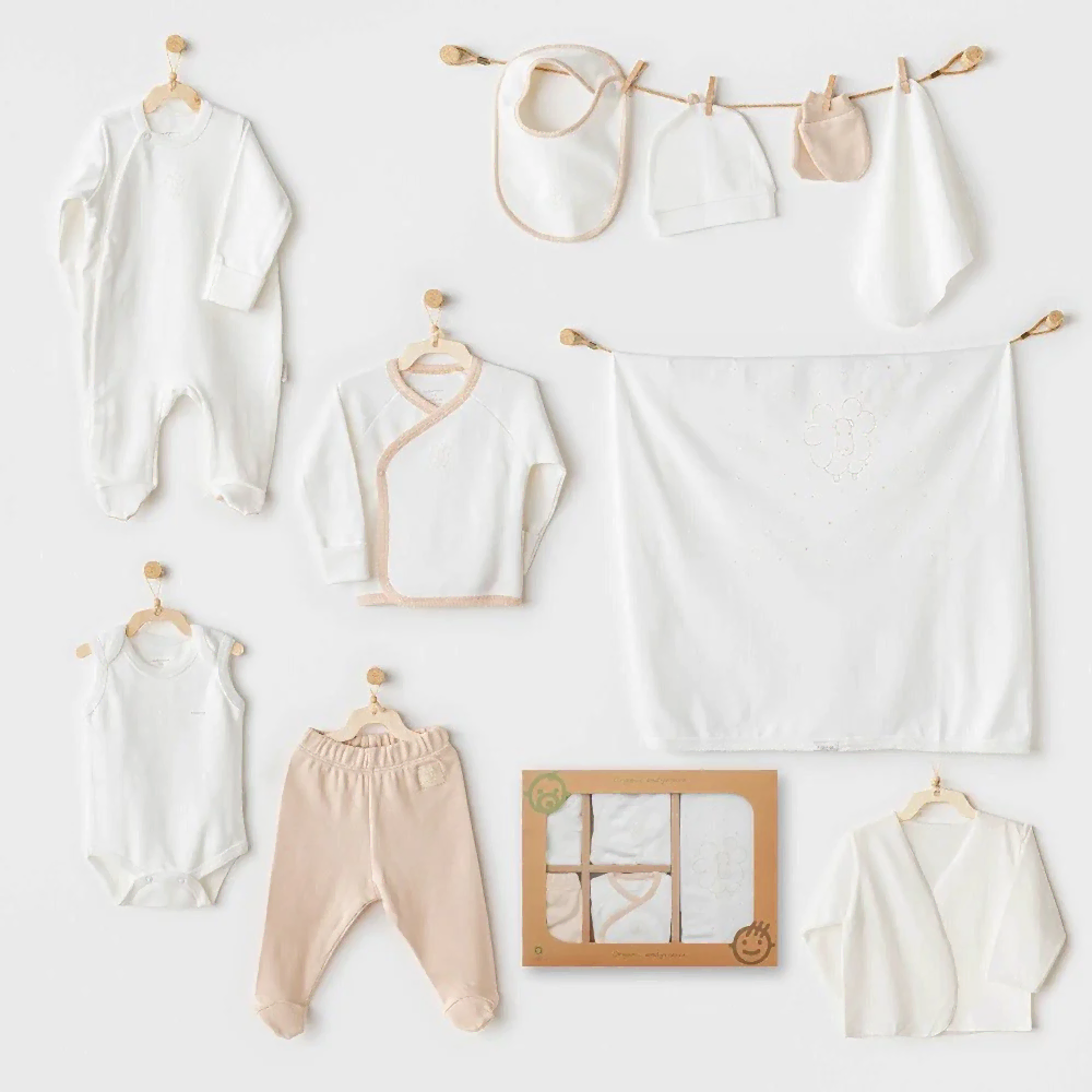Andywawa Erkek Bebek 10'lu Hastane Çıkış Seti- Organic Line Ekru