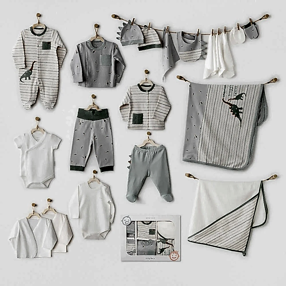 Andywawa Erkek Bebek 20'li Hastane Çıkış Seti- Dinozor Yeşil