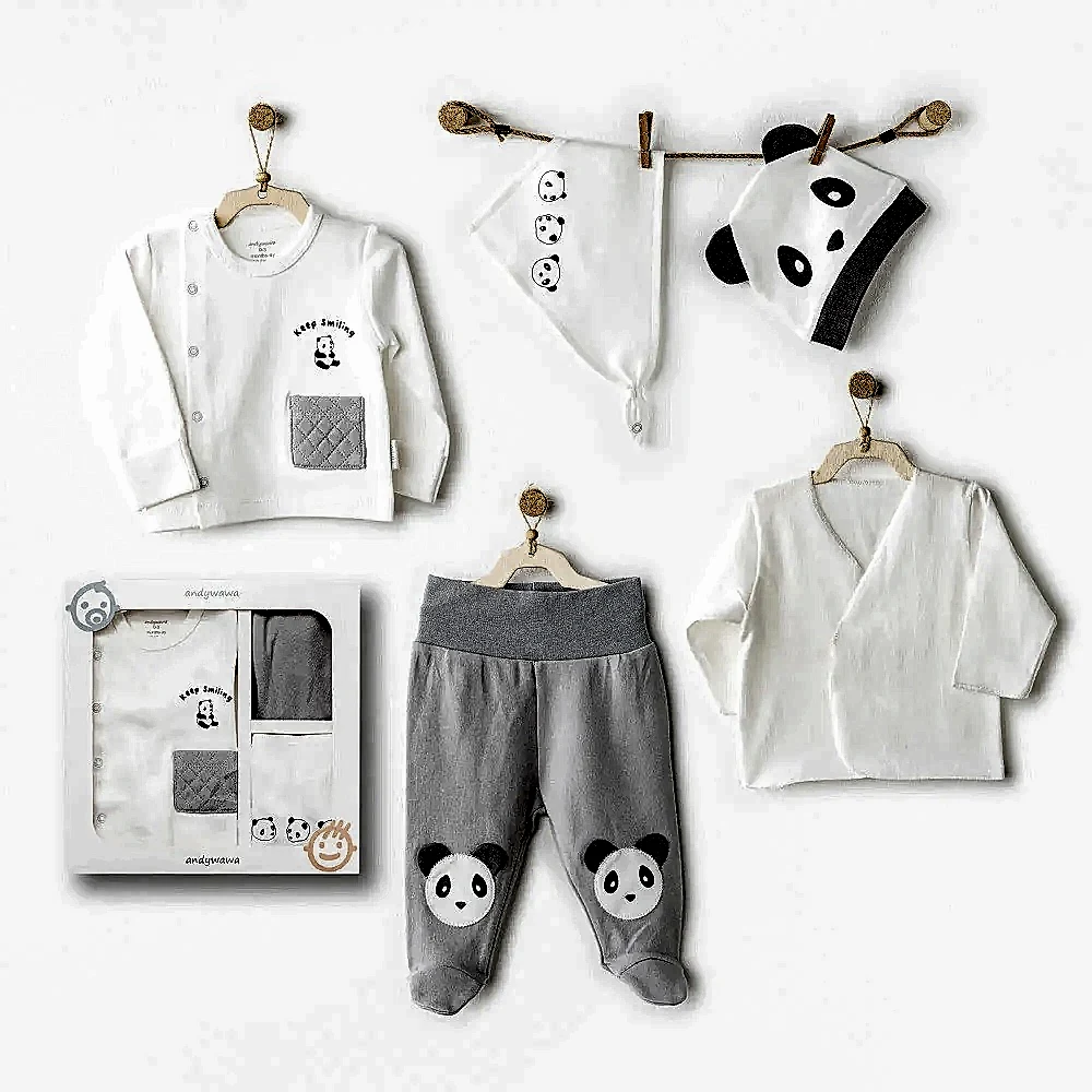 Andywawa Erkek  Bebek 5'li Hastane Çıkış Seti Gri