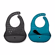 Bblüv Pöket Katlanabilir Silikon Önlük ve Beslenme Seti Mavi/Gri