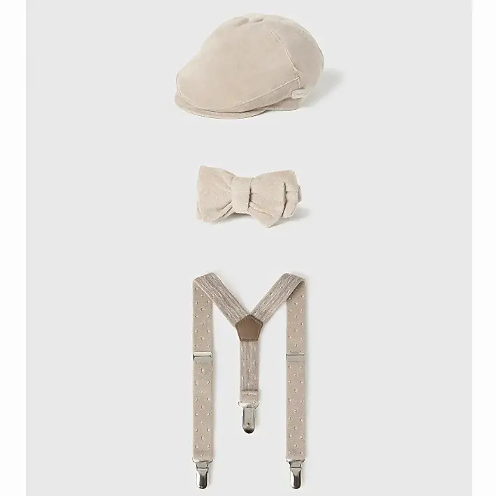 Mayoral Kışlık Erkek Bebek Şapka Papyon Askı Set Bej