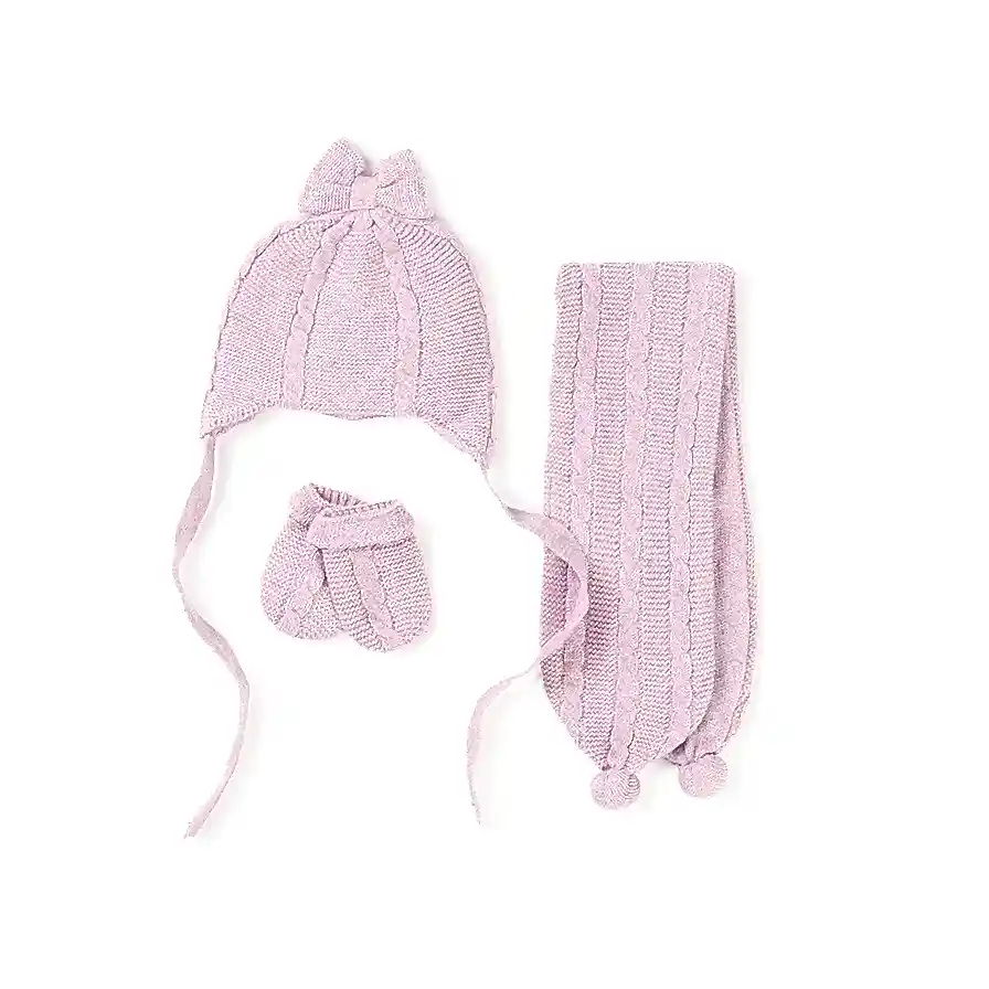 Mayoral Kışlık Kız Bebek Bere Atkı Eldiven Set Lila