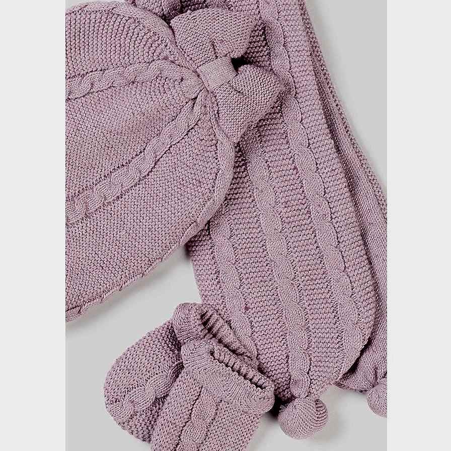 Mayoral Kışlık Kız Bebek Bere Atkı Eldiven Set Lila