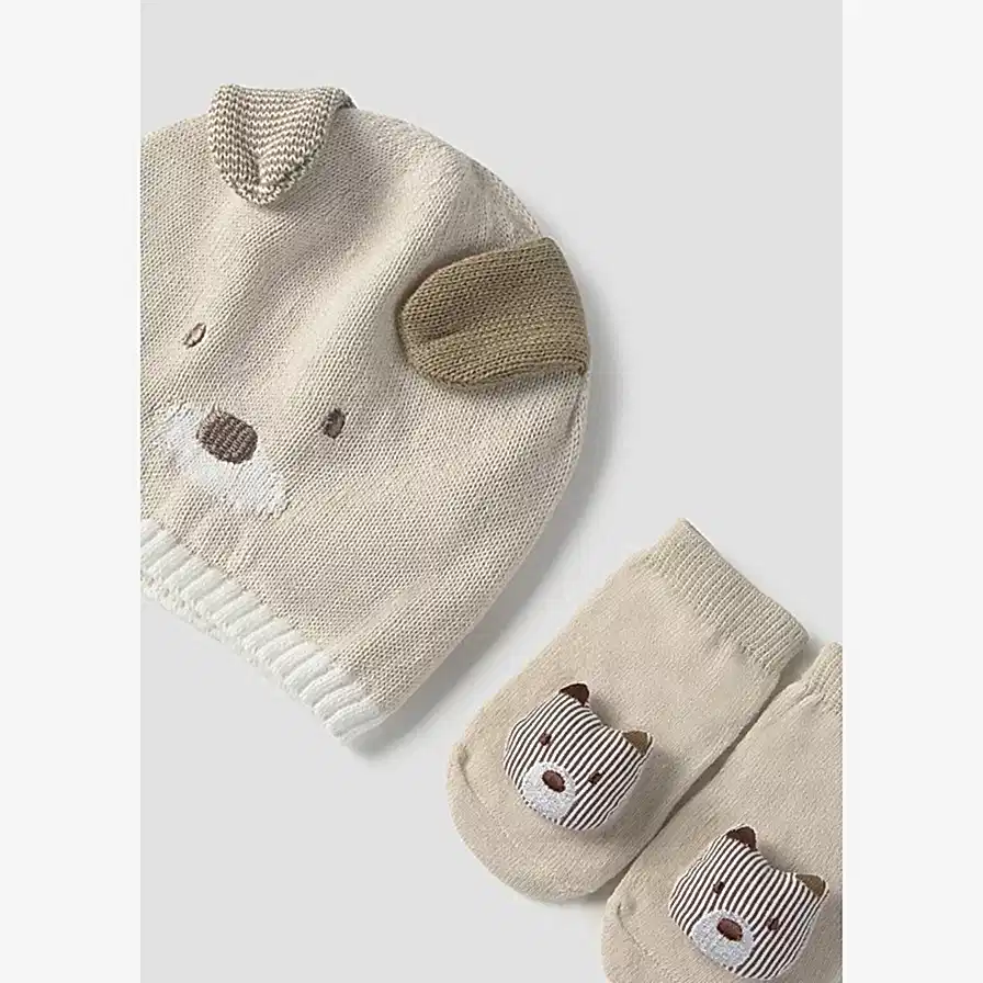 Mayoral Yazlık Erkek Bebek Örme Şapka Çorap Set Bej