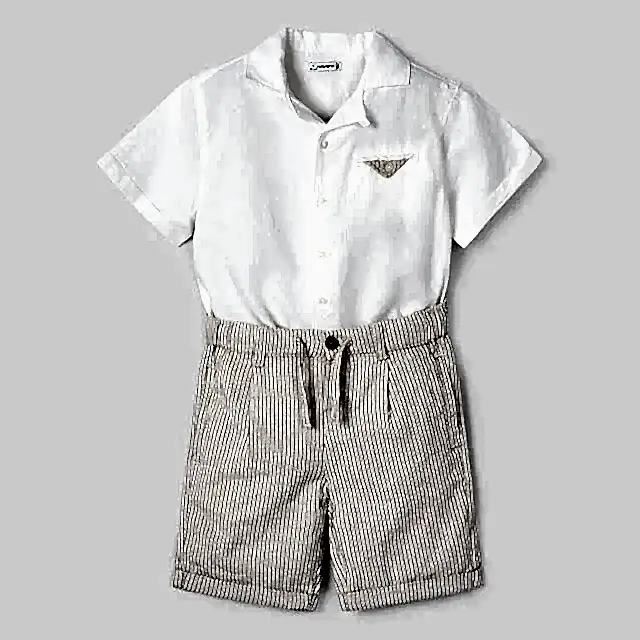 Mayoral Yazlık Erkek Gömlek Kumaş Bermuda Set Ekru