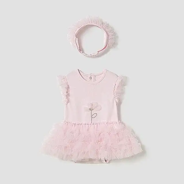 Mayoral Yazlık Kız Bebek Tütü Body Saç Bandı Set Pembe