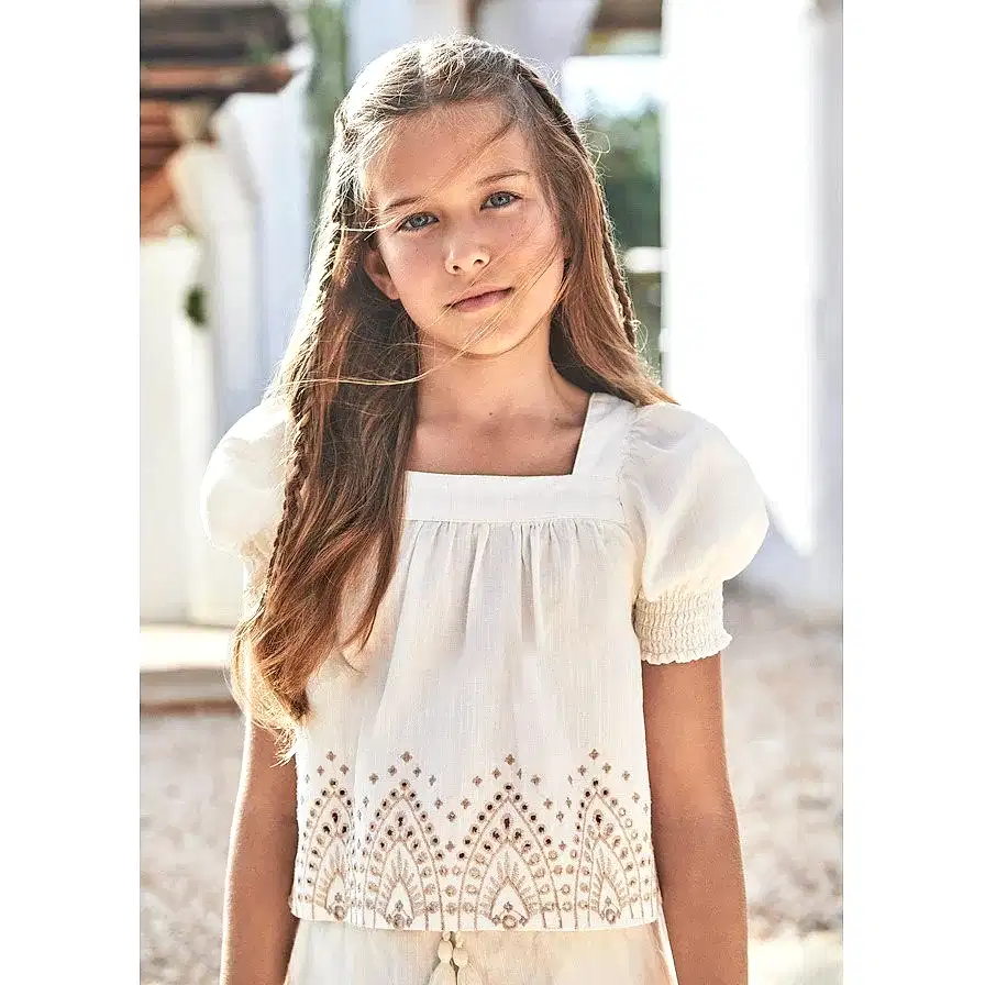 Mayoral Yazlık Kız Kısa Kol Bluz Ekru