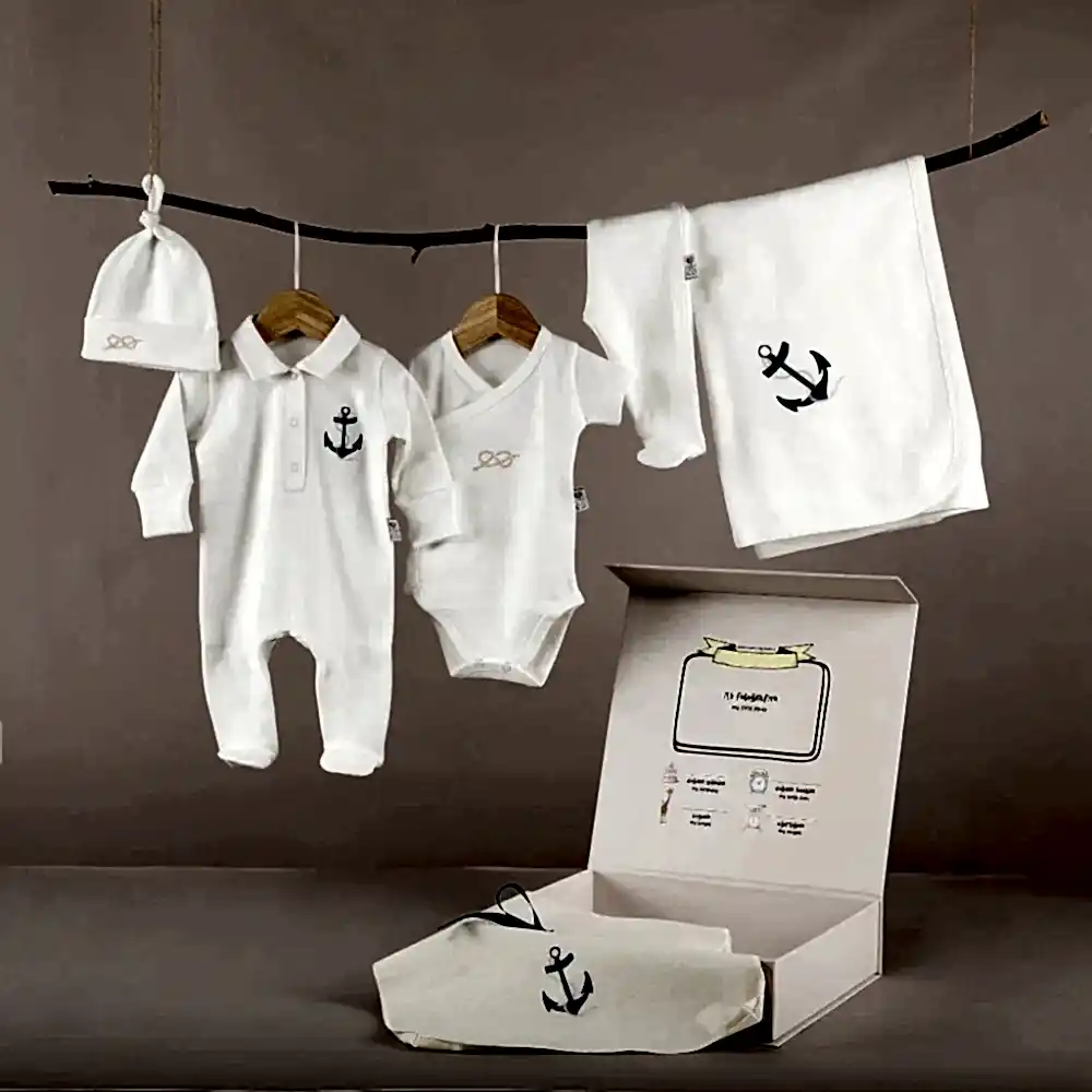 Mayys Baby Asil Marin Nakışlı Organik 7'li Hastane Çıkış Seti Krem