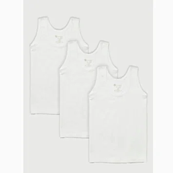 Natuline Organik Pamuklu Erkek Penye 3'lü Atlet Beyaz