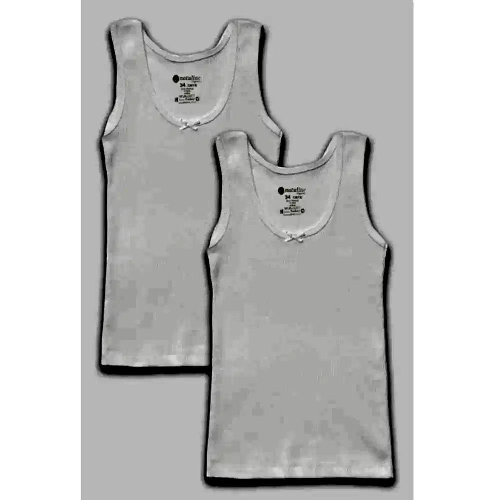 Natuline Organik Pamuklu Kız Çocuk Kaşkorse 2'li Atlet Beyaz