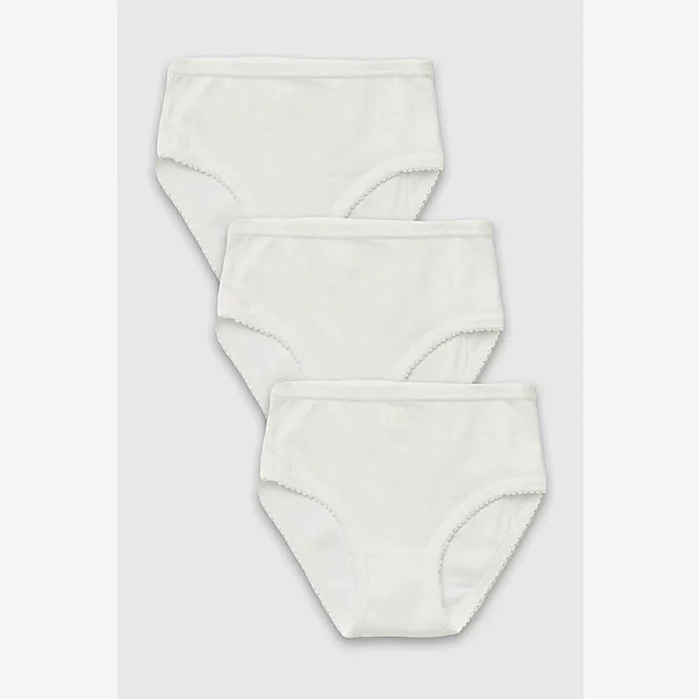 Natuline Organik Pamuklu Kız Çocuk Kroşatalı 3'lü Külot Beyaz