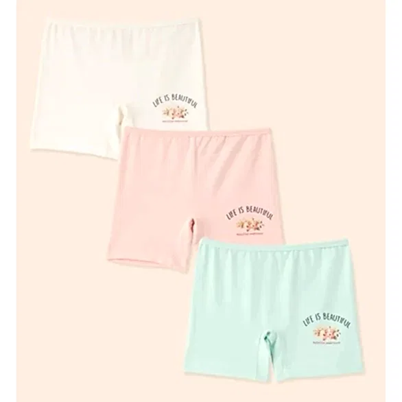 Natuline Organik Pamuklu Kız Çocuk Likralı 3 'lü Boxer- Beautifull Pembe