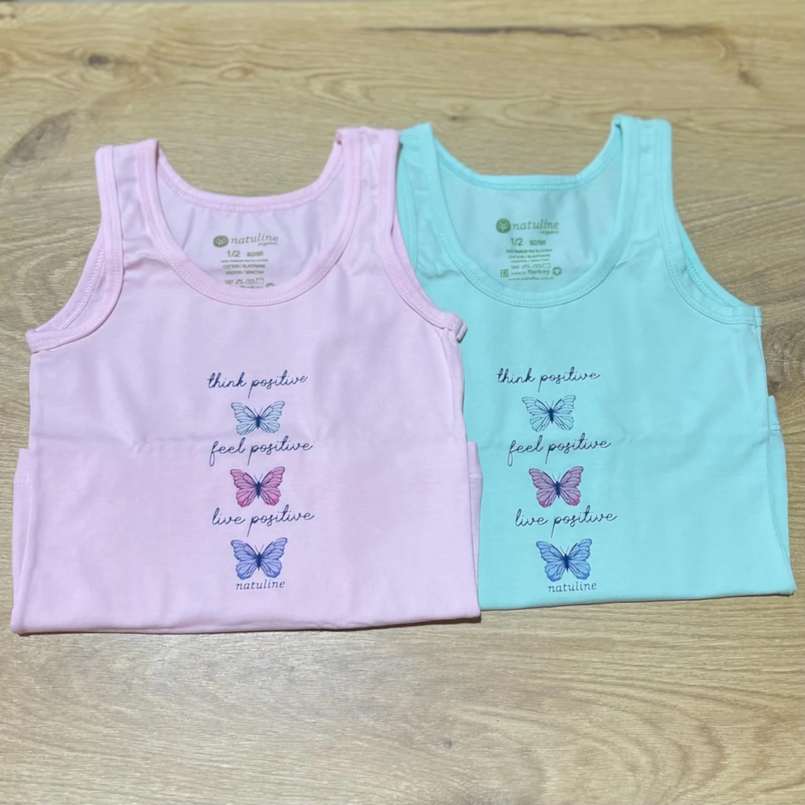 Natuline Organik Pamuklu Kız Çocuk Positive Butterfly Likralı 2'li Atlet Beyaz