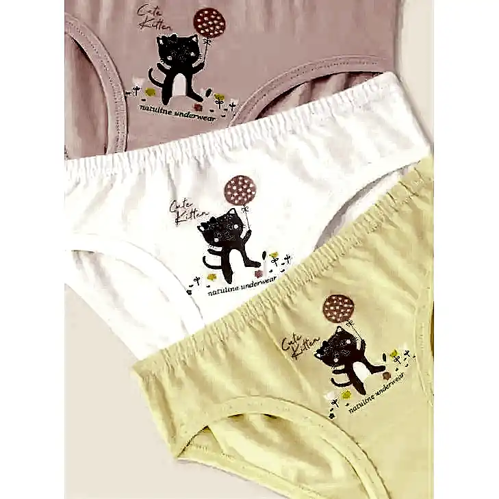 Natuline Organik Pamuklu Kız Penye Slip 3'lü Külot Beyaz