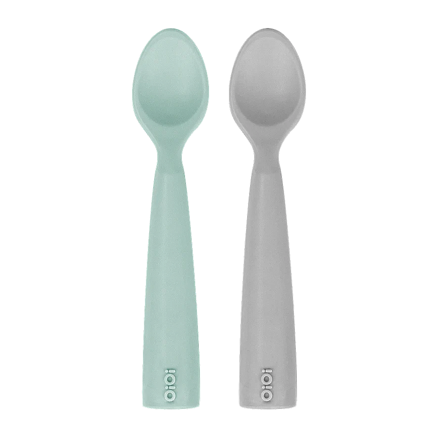 OiOi Silikon Mama Kaşığı Nam Nam 2'li Kaşık River Green / Powder Grey