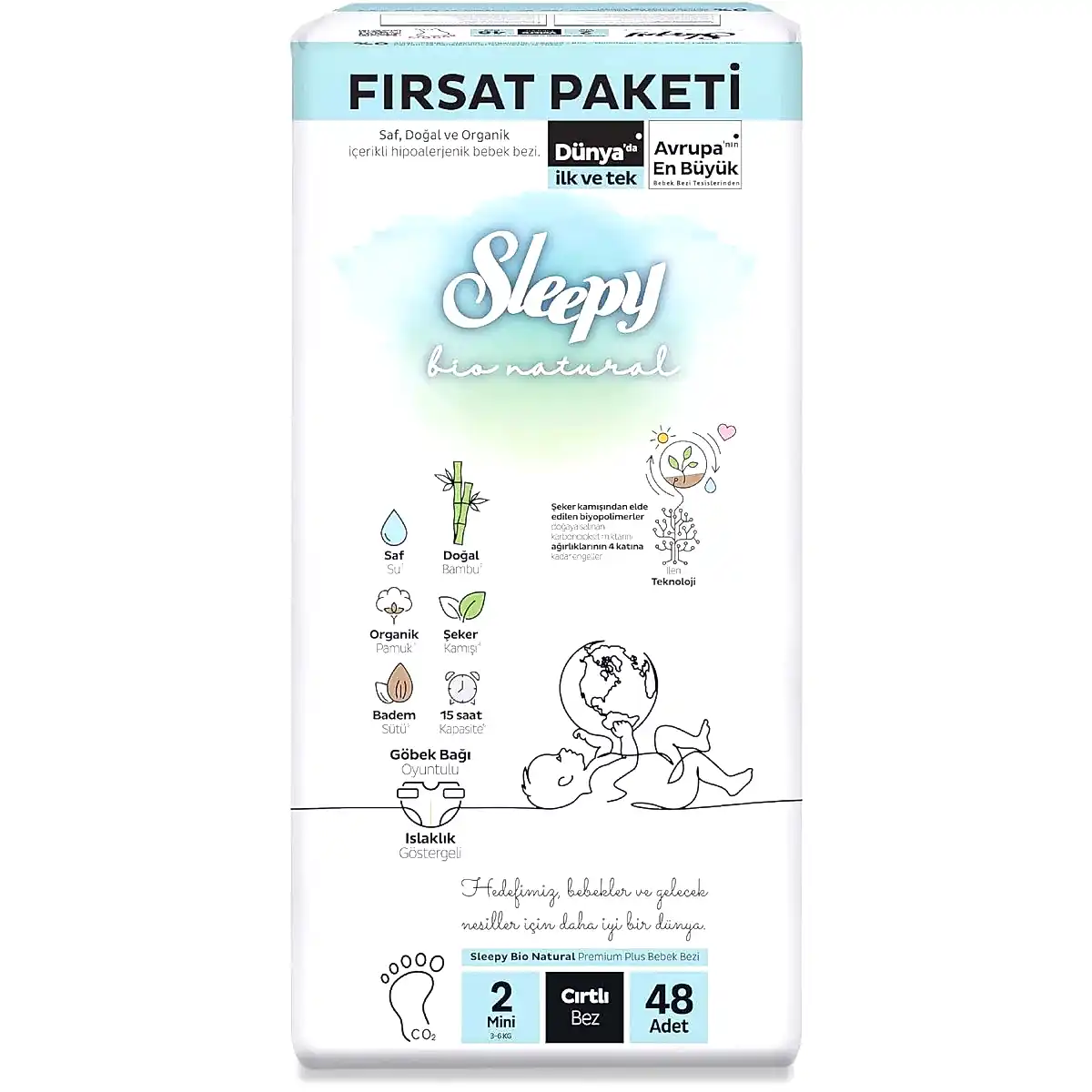 Sleepy Bio Natural No:2 Mini 2'li Bebek Bezi 48 Adet